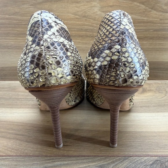 GUCCI Horsebit Snake Skin Heels Womens 8.5 B Peep Toe Pumps - Picture 7 of 12